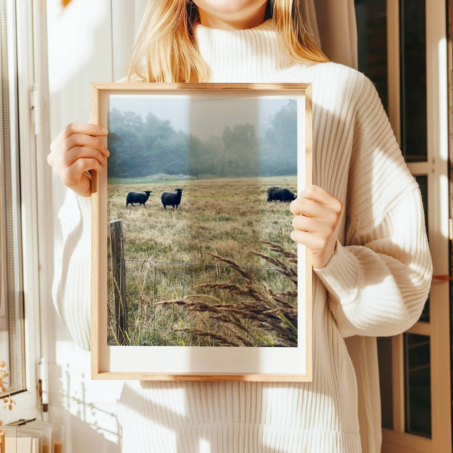 Får på dimmig äng