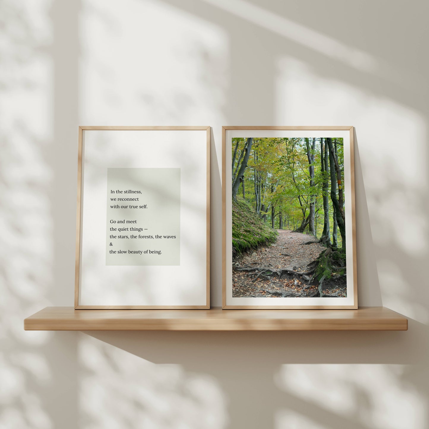 Poster med text "In the stillness, we reconnect with our true self..."