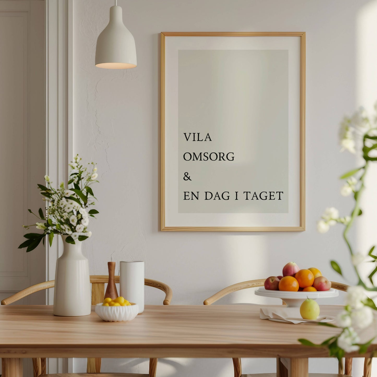 Poster med text "Vila, omsorg och en dag i taget"