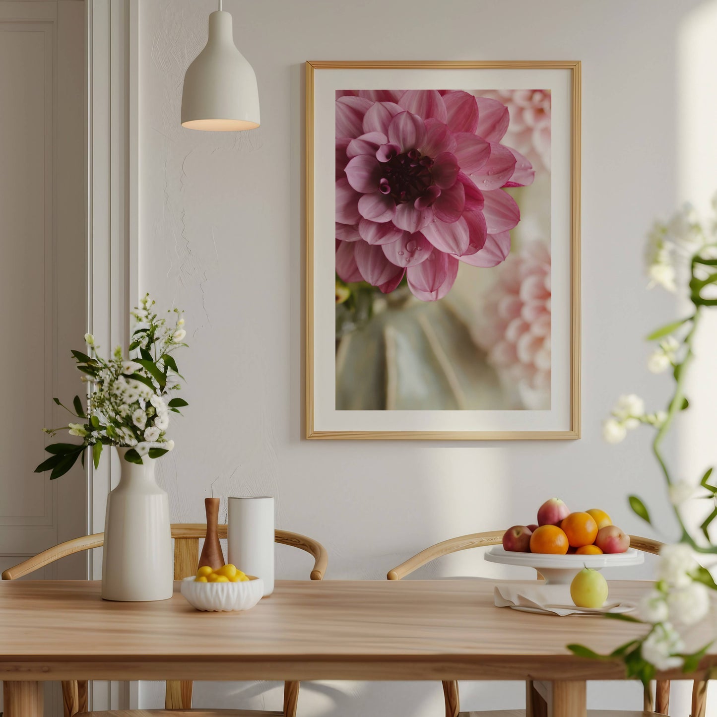 Mörkrosa Dahlia i ljusrosa sällskap