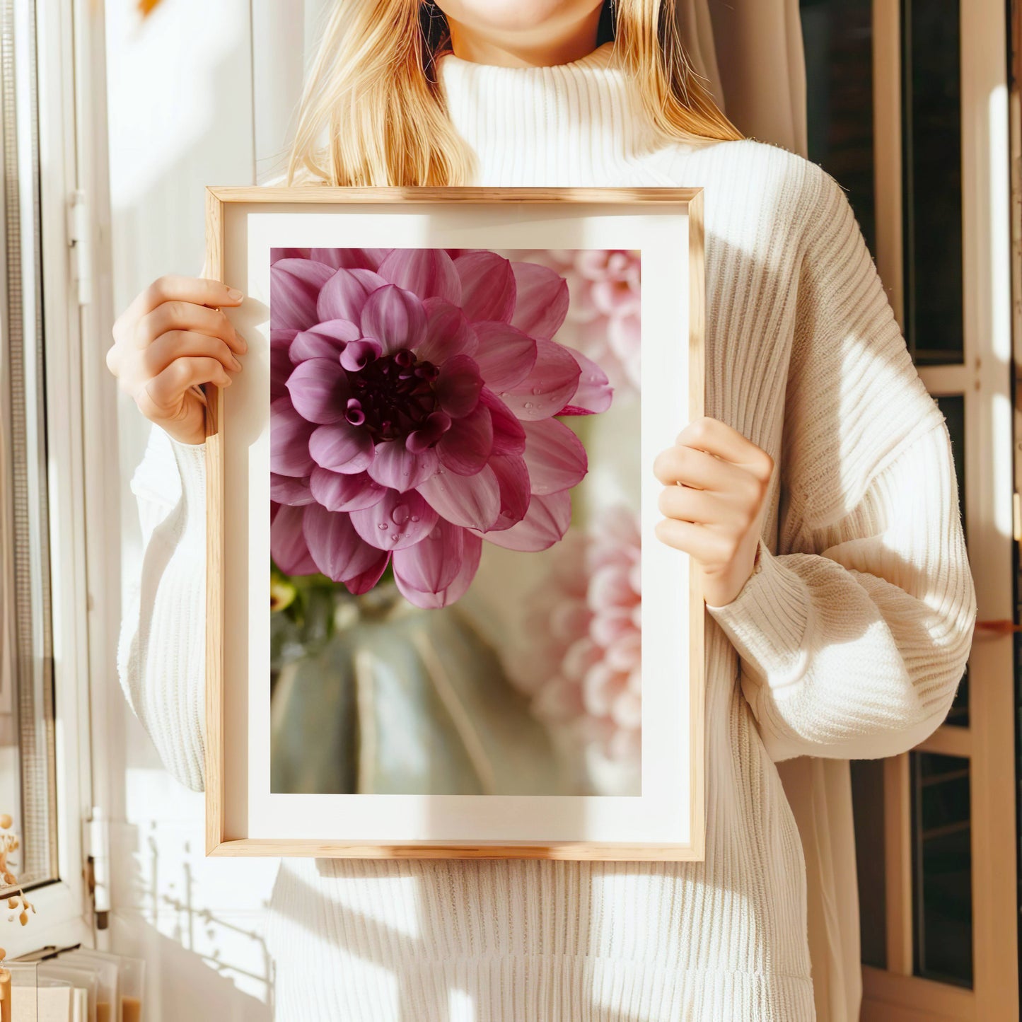 Mörkrosa Dahlia i ljusrosa sällskap